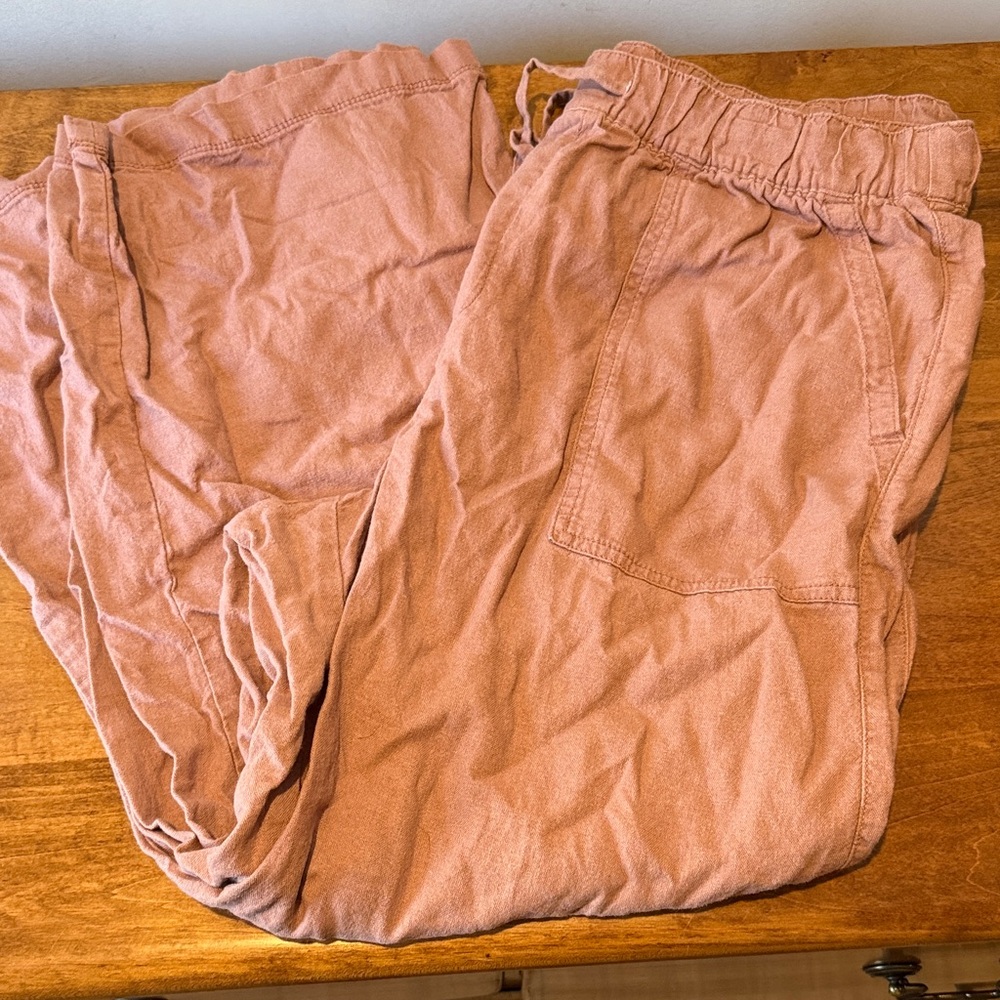 Dusty Rose Elastic Waist linen blend pants